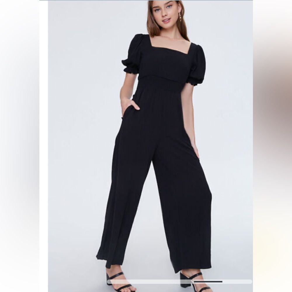 Forever 21 Wide-Leg Smocked Jumpsuit